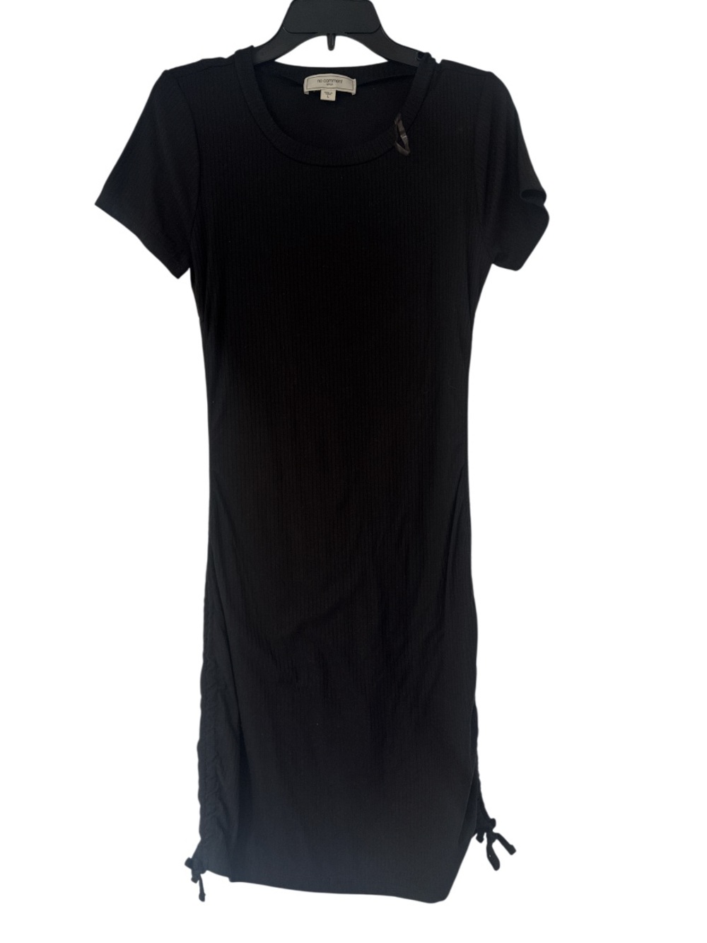 No Comment Ribbed Short-Sleeve Black Dress Fitted Club Wear Mini - Size L